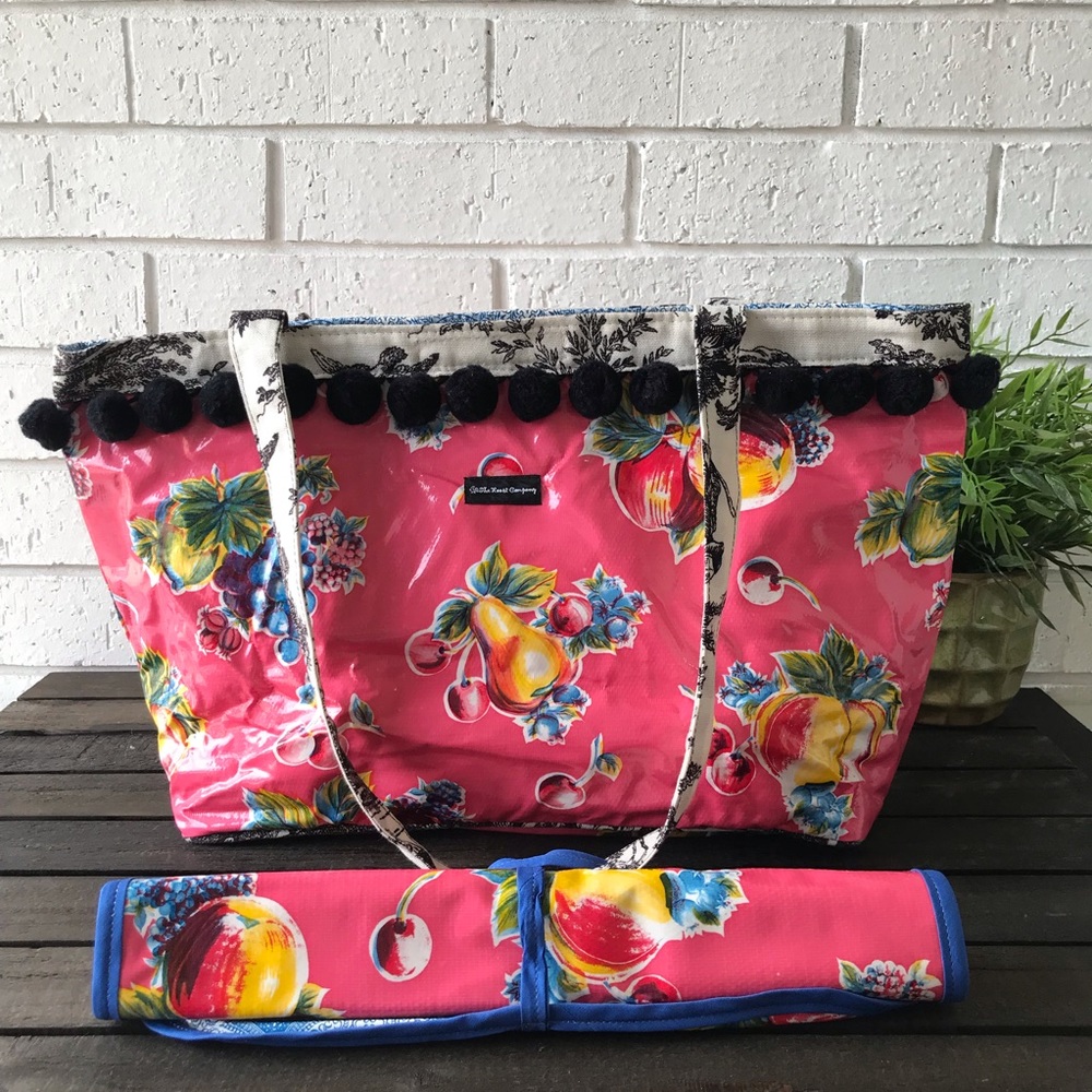 The Roost Company Floral Toile Coated Canvas Diaper Bag Shopper Tote - Picture 4 of 8